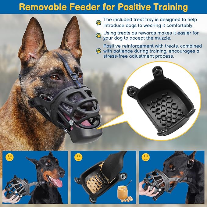 BARKLESS Basket Muzzle for Medium Dogs, Humane Muzzle to Prevent Biting and Scavenging, Snap-on Treat Cover Helps Dogs Acclimatize Mouth Cover, Adjustable Mouth Guard for Positive Training, Grooming