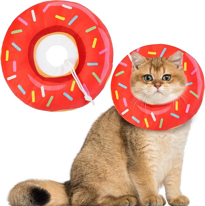 Cat Cone Collar Soft, Cat Recovery Collar for Wound Healing Cute Donut Adjustable Kitten Cones to Stop Licking Comfortable Lightweight Neck Elizabethan Collars for Kittens After Surgery