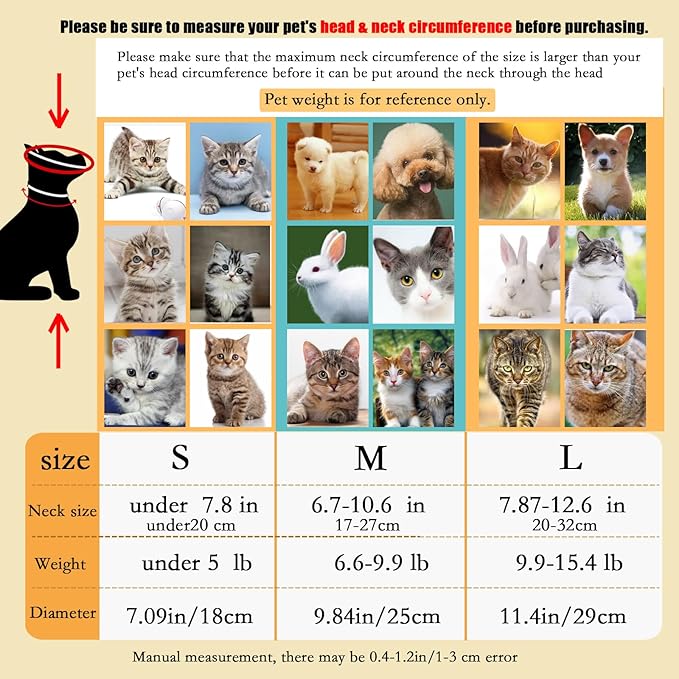 Cat Recovery Soft Collar.Waterproof Soft Recovery Cone Collar. Anti-bite and Anti-Lick Wound Healing Safe Adjustable Elizabethan Collar.(S)