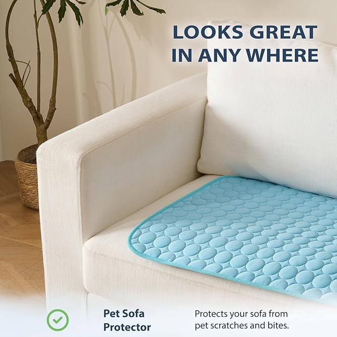 MICROCOSMOS Summer Cooling Mat & Sleeping Pad- Water Absorption Top, Materials Safe, Easy Carry, EZ Clean. Keep Cooling for Pets, Kids and Adults.(Blue, 36" x36")