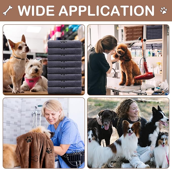 Chumia 8 Pcs Dog Towels for Drying Dogs Cats Pet Towels Bulk Puppy Microfiber Quick Drying Paw Bath Bathing Supplies Absorbent for Medium Pets(Brown, Gray,40 x 24 Inch)