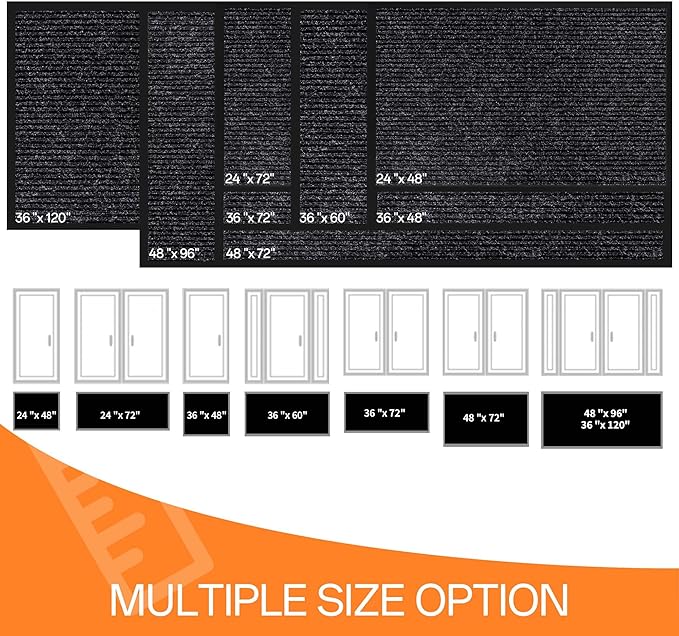 Indoor Outdoor Door Mat, 6' x 3' Doormat for Entryway, Rubber Backing Non Slip Front Door Mat Outside Entrance, Super Absorbent Commercial Floor Mat for Home Office, Black