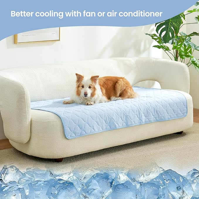 Cozy Bliss Leakproof Cooling Blanket for Large Dogs – Q-Max>0.4, Durable & Washable Dog Cooling Mat for Hot Weather, Soft Pet Throw & Couch Protector for Dogs & Cats, 40x60 Inch, Heather Cool Blue