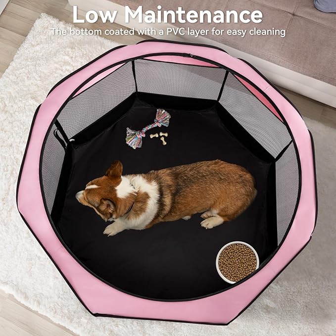 A4Pet Puppy Playpen Indoor, 39.5” Portable Pet Playpen with Bowl, Suitable for Puppies, Kittens, and Small Animals, Removable Zipper & Mesh Panel(16”W × 10”H)
