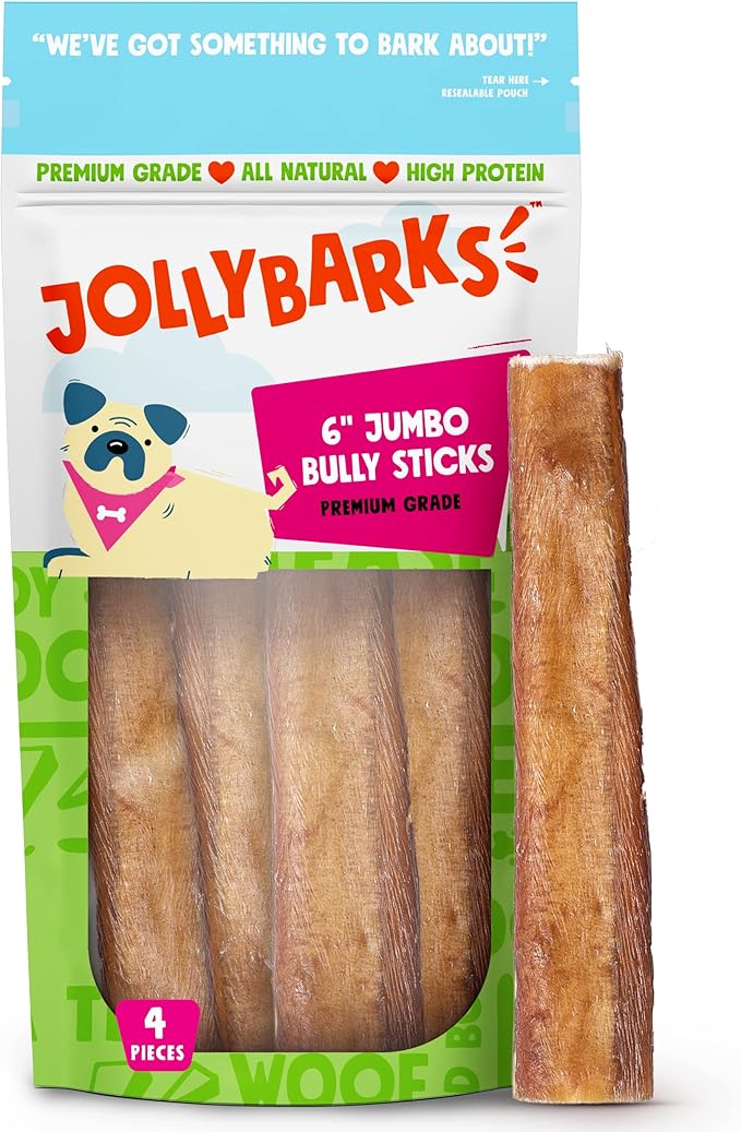 All Natural Bully Sticks for Small to Medium Dogs and Puppies (6" Jumbo - 4pk)