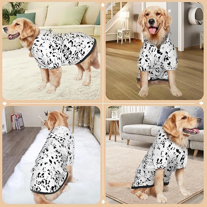 Dalmatian Hoodie, Cute Halloween Cosplay Winter Costume With Pocket, Dalmatians Print Clothes for Medium Large Dogs XXX-Large