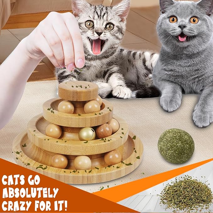 Cat Ball Track - 3-Level Cat Ball Tower with 9 Removable Balls for Interactive Play and Mental, Physical Exercise - Large Size