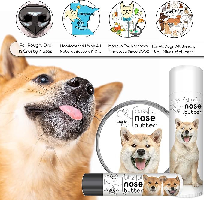 The Blissful Dog Shiba Inu Nose Butter for Dry, Cracked Skin, Lick-Safe Dog Nose Balm with Moisturizing Shea Butter, Almond, Olive, and Essential Oils, Pet Supplies, Uncented, 0.50 oz.