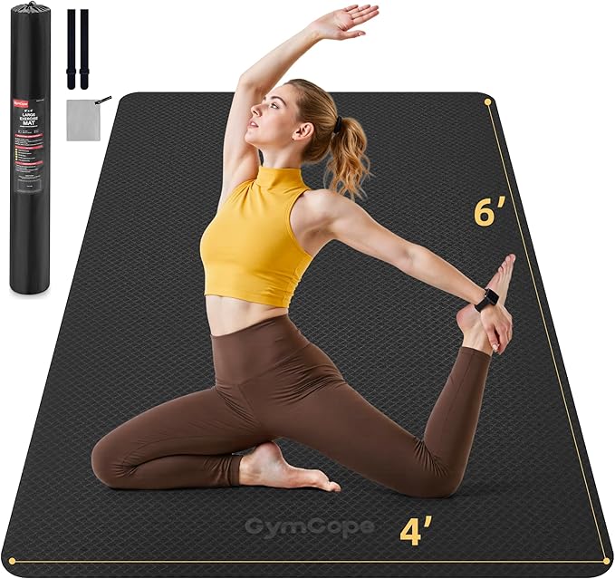 Extra Large Yoga Mat - 72"x35", 72"x48", 78"x57" - Wide TPE Exercise Mat for Home, Stretching, Couples & Family Workouts - 6-12mm Thick, Non-Slip & Waterproof - with Carry Bag and Straps
