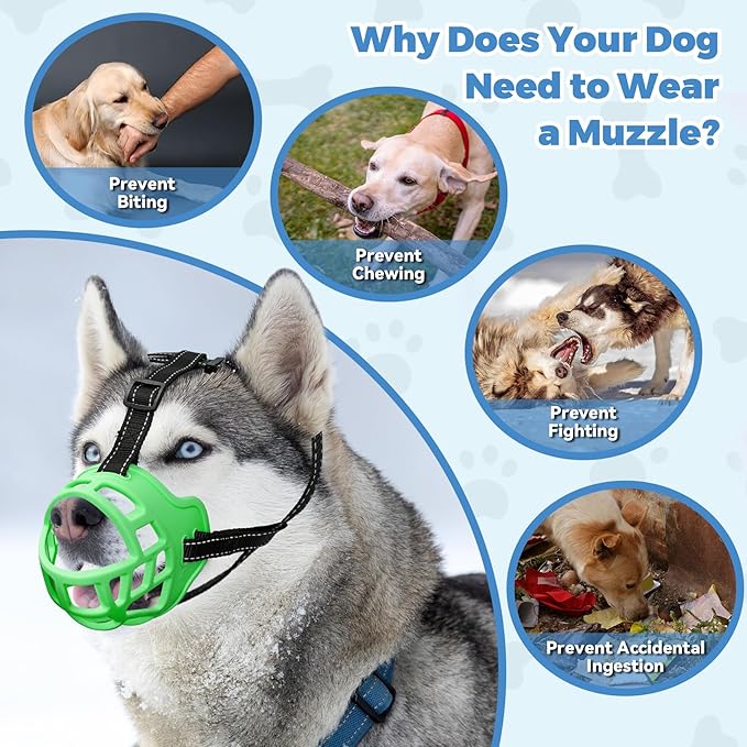 Dog Muzzle for Large Dogs, Breathable Basket Muzzles for Small, Medium and X-Large Aggressive Dog, Allows Panting Drinking, Suitable for Grooming Trimming Training (4, Luminous Green)