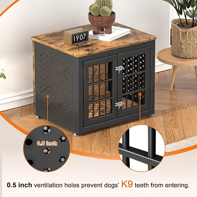 26" Heavy Duty Dog Crate Furniture for Small Dogs, Metal Kennel for High Anxiety Dogs, Chew Proof Pet Cage Indoor, Decorative Dog Kennel End Table
