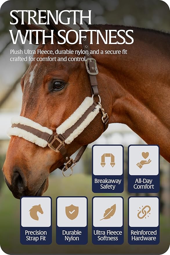 Equinavia Valkyrie Soft Ultra Fleece Padded Adjustable Breakaway Horse Halter - Brown/Ivory White - Cob