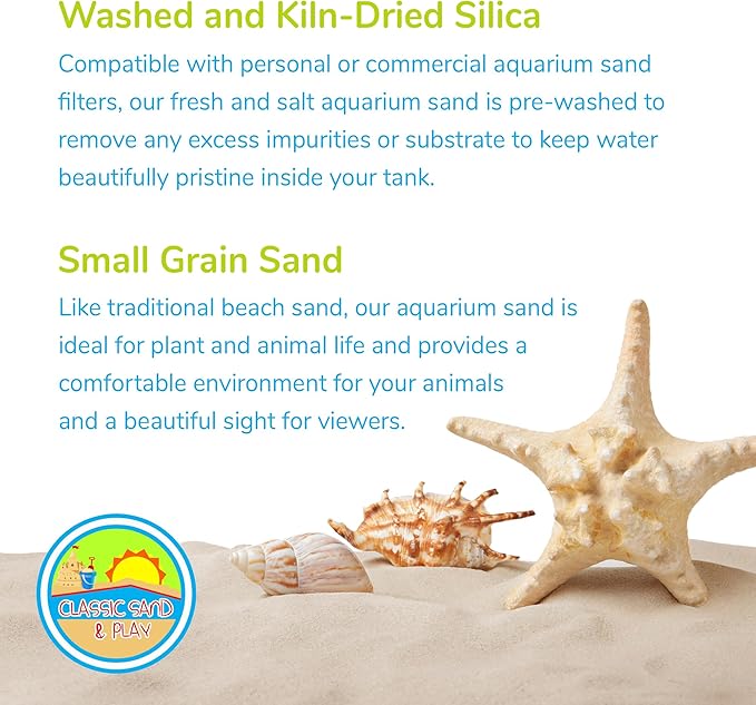 CLASSIC SAND & PLAY Natural Aquarium Sand for Freshwater and Saltwater Tanks, 20 lb. Bag, Improves Filter Life and Filtration Process, Pre-Washed Fine Sand, Orange