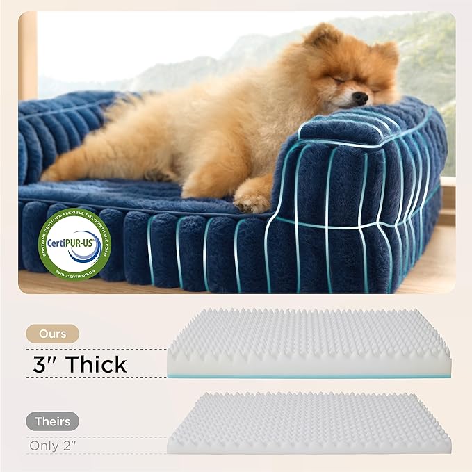Bedsure Orthopedic Dog Bed for Small Dogs, Waterproof Memory Foam Small Pet Beds with Sides, Non-Slip Bottom and Egg-Crate Foam Medium Dog Couch Sofa with Washable Removable Corduroy Cover, Blue