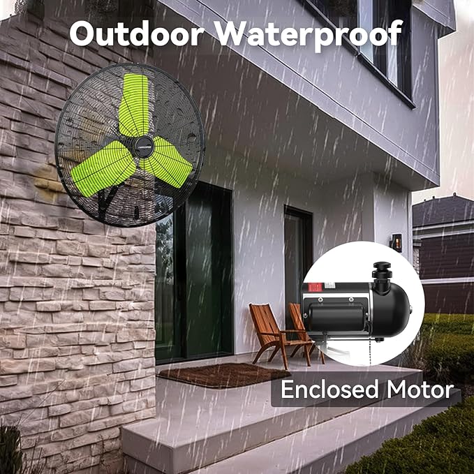 24 Inch 9500 CFM Waterproof Wall Fan Pro Series - Outdoor High Velocity Wall Mount Fan with Enclosed Motor for Residential, Warehouse, Patio, Shop, Garage, Barn UL Safety Listed
