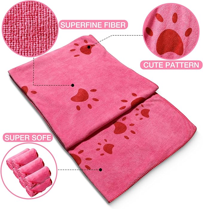 Chumia 8 Pcs 55 x 28 Inches Dog Towels Absorbent Microfiber Bath Drying Towels for Small Medium Large Pets Cat Puppy Shower Cleaning Accessories(Pink)