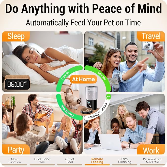 5L Automatic Cat Feeder with Sealed Outlet: 5G WiFi Automatic Dog Feeder with APP Control, Auto Cat Food Dispenser with Voice Recording for Pets, Detachable for Easy Clean - 21 Cup