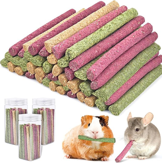 ERKOON Timothy Hay Sticks,Rabbit Chew Toys for Teeth Natural Molar Sticks Rabbits Treats for Bunnies, Chinchilla Guinea Pigs, Gerbil, Hamster (75 Pcs)