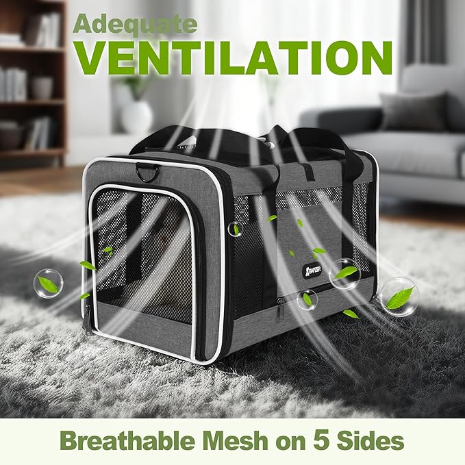 Cat Carrier 18x11x11 Top Load Soft Pet Travel Bag Over 15 lbs, Collapsible Small Dog Puppy Crate 10 Pounds, Small Animal Rabbit Kennel Carrying Case, Kitten Mesh Cage Medium Cat Under 25 Grey