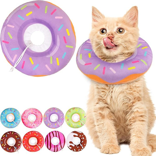 Cat Cone Collar Soft, Cute Cat Donut Collar After Surgery, Adjustable Kitten Recovery Cones to Stop Licking, Lightweight Neck Elizabethan Collars for Cats Kittens(Purple, Small)