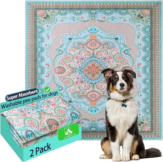 Aitmexcn Washable Pee Pads for Dogs Large, 2 Pack, 54" x 54" Boho Reusable Puppy Pads, Dog Playpen Mat, Super Absorbent Dog Pads, Leakproof, Waterproof Dog Training Pad, Dog Crate Pad, Whelping Pads