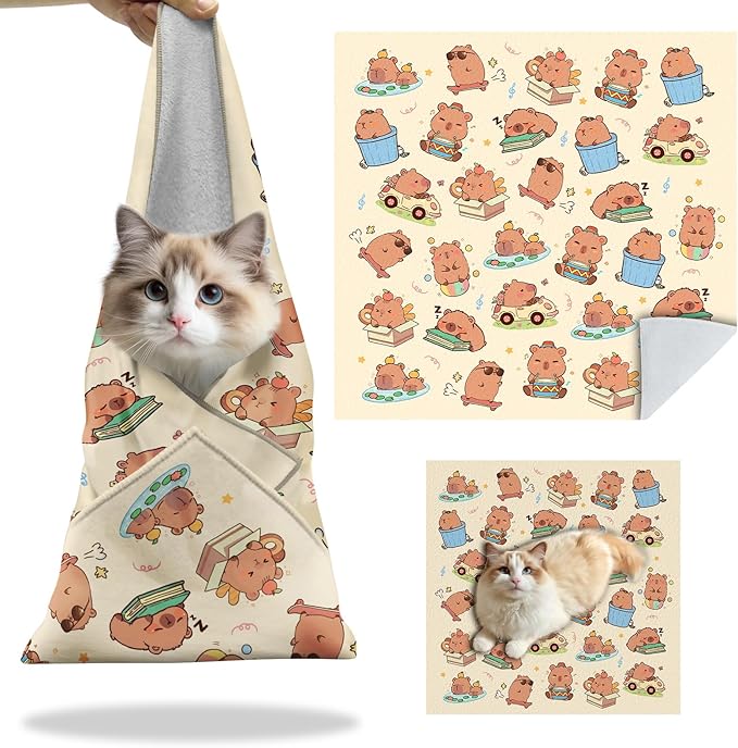 27.6"Cat Grooming Wrap, Self Adhesive Cat Wrap for Cutting Nails, Anti-Escape Calming Cat Swaddle Wrap for Medicine Ear Cleaning, Anti-Scratch Cats Burrito Restraint Blanket, Multifunctional Pet Tool