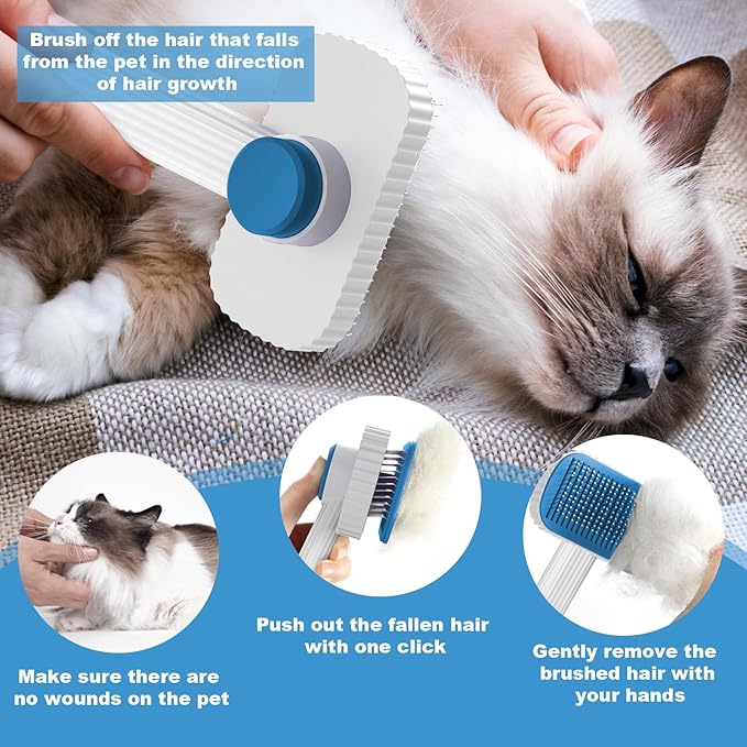 Cat brush, Cat Brush for Long or Short Haired Cats, Remove Loose Fur and Mats, Rounded Pins Reduces Painful Pulling, Not for Tangle and Curly Fur, Azure