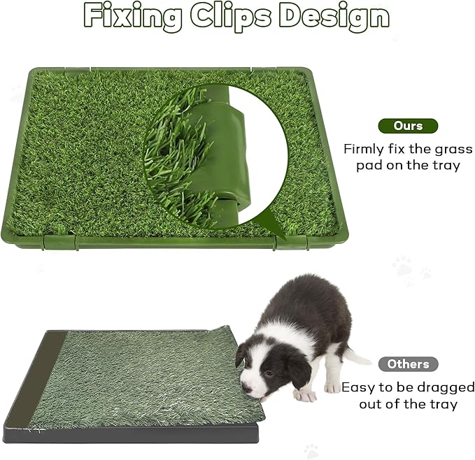 Dog Grass Pad with Tray: 3 Pack Grass Pee Pads for Dogs Potty for Puppy Training, Artificial Turf for Dogs with Collection Tray for Indoor /Outdoor /Patio /Balcony, 22"x18" Green