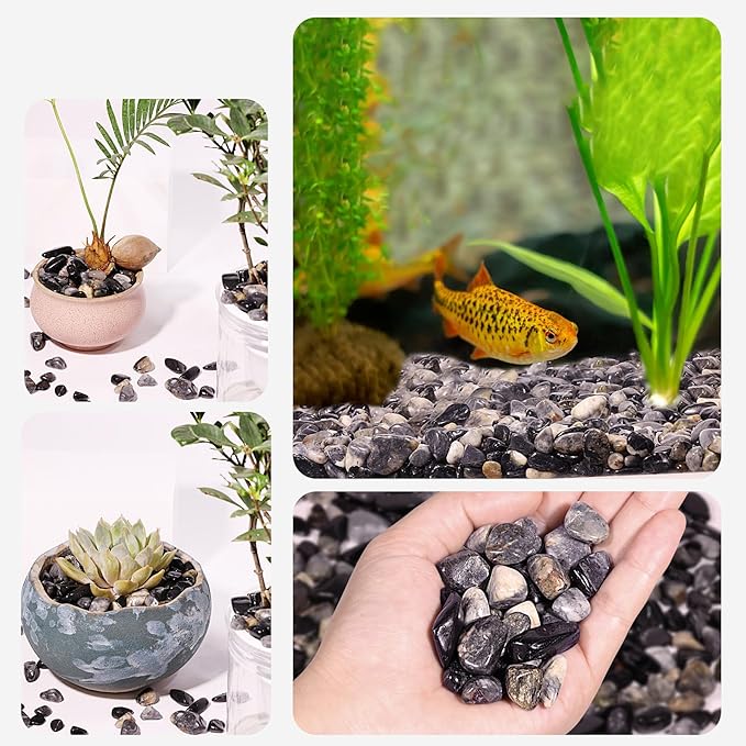 Black Tourmaline Crystal Chips Tumbled Stone 1 lb 600+Pcs Polished Crystal Aquarium Gravel Rocks for Fish Tank, Gardening,Flower Pots,Vase Fillers,Indoor Water Fountains,Landscaping