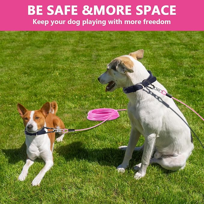 Dog Tie Out Cable 50FT-500Lbs,Heavy Duty Dog Leads Line for Yard with Swivel Hook,Medium Large Dogs Leash&Chains for Outside,Rust Chew Proof Dogs Run Cable for Outdoor Camping (Pink, 50FT)