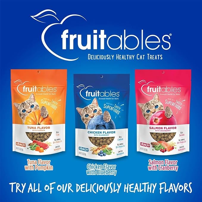 Fruitables Crunchy Low Calorie Treats Packed with Protein For Cats Healthy Free of Wheat, Corn and Soy – Made with Real Chicken with Blueberry – 2.5 Ounces