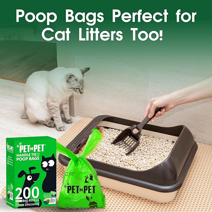 Pet N Pet 800 Counts Unscented Dog Poop Bags Rolls with Tie Handles, 38% Plant Based & 62% PE Poop Bags for Dogs, Extra-Thick Doggie Poo Bag, Pet Waste Bag