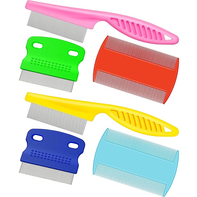 6 Pieces Pet Lice Combs Dog Grooming Flea Cat Tear Stain Comb for Removal Dandruff, Hair Stain, Nit(Pink, Yellow, Dark Blue, Green, Blue, Orange)