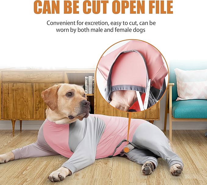 Dog Recovery Suit, Abdominal Wound After Surgery Wear, Prevent Licking Wounds, E-Collar & Cone Alternatives, Long Sleeve Postoperative Shirts Dog Bodysuit Prevent Shedding(Medium, Pink)