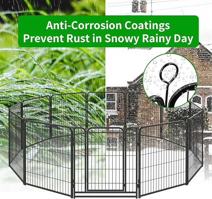 Dog Playpen Outdoor Extra Wide 12 Panels Heavy Duty Anti-Rust Coating-Strengthened Dog Fence 40" Height with Doors Portable for RV Camping Yard, Total 32FT, 79 Sq.ft, Snowy Black