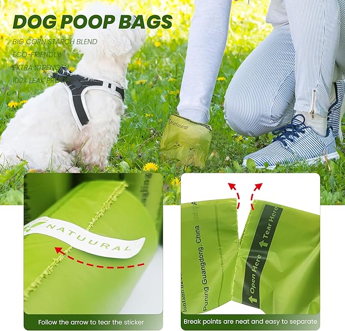 Dog Poop Bags Rolls-600 Counts, 40Rolls, Biodegradable Poop Bags Made of Cornstarch, 100% Leak Proof and Easy to Open (Green)