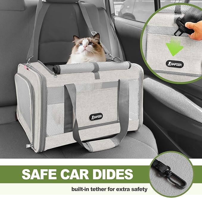 Cat Carrier American Airline Approved 18x11x11, Top Opening Sturdy Soft Pet Carrying Bag See Through, Mini Dog Hard Bottom Crate Kennel Case, 4-Side-Ventilation Mesh Cage Toy Poodle Biege