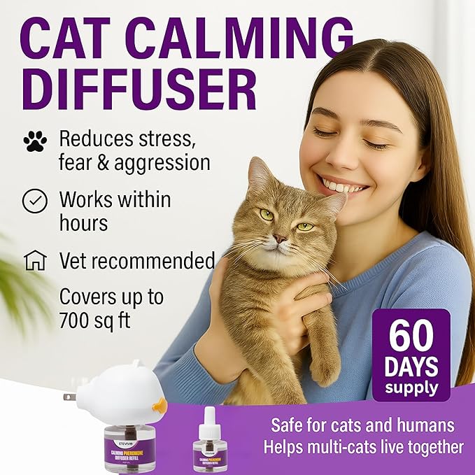 Cat Calming Pheromone Diffuser 4 Pack Cat Calming Diffuser Refills Anxiety Relief Comfort for Cats Reduce Fighting Spraying and Scratching 120 Days Long Lasting Serenity