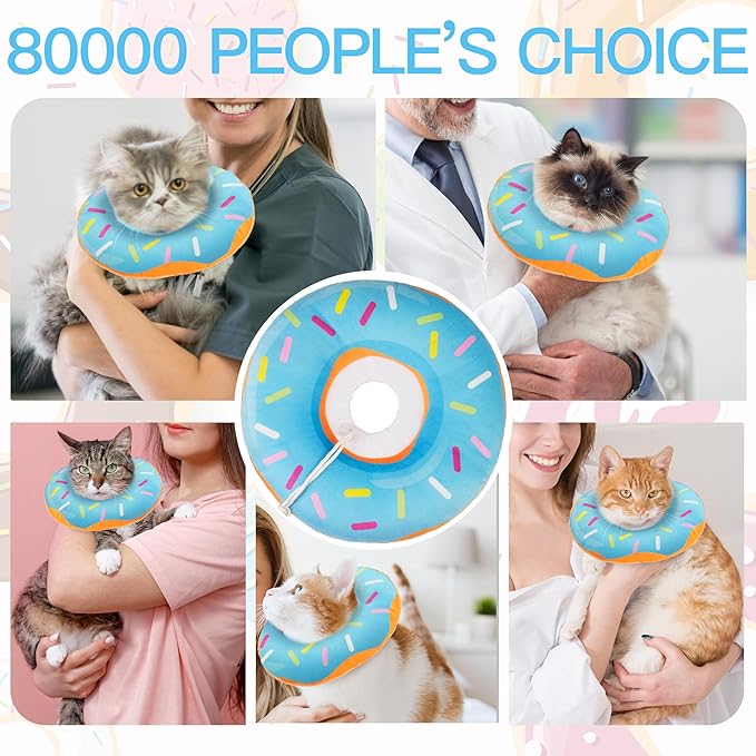 Cat Cone Collar Soft, Cute Cat Donut Collar After Surgery, Adjustable Kitten Recovery Cones to Stop Licking, Lightweight Neck Elizabethan Collars for Cats Kittens (Blue, Medium)
