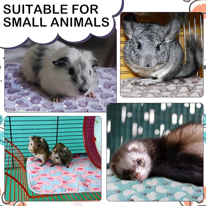 4 Pcs Waterproof Guinea Pig Blankets Washable Small Animal Fleece Bedding Absorbent Guinea Pig Cage Liners Reusable Pet Pee Pad Sleep Mat Pad Cover for Hamster Ferret (Heart Pattern,24 x 47 Inch)