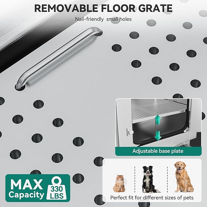 YITAHOME 50in Dog Grooming Tub Bathtub for Home 304 Stainless Steel Professional Dog Bath Washing Station w/Left Ramp, Faucet, Floor Grate for Large, Medium, Small Pets