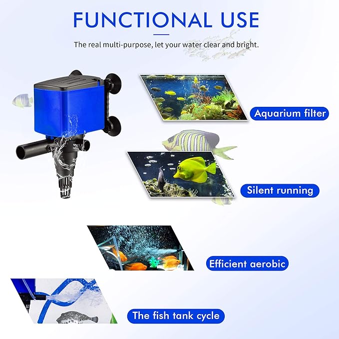 Water Pump 660 GPH Submersible Internal Aquarium Powerhead Water Pump Ultra Quiet for Aquarium,Fish Tank -4 Pack