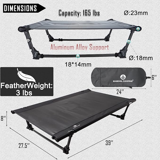 Folding Elevated Dog Bed – Portable Collapsible Raised Dog Cots Cooling Pet Bed with Aluminum Frame, Lever Locking System, Breathable Mesh for Camping, Beach, Lawn, Travel