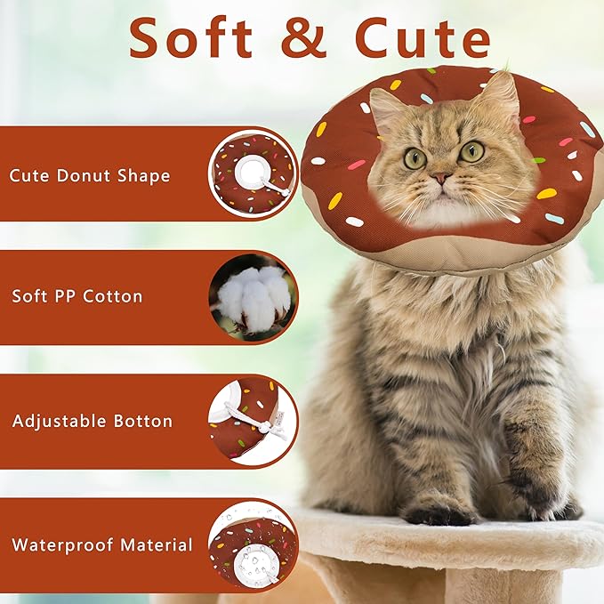 Cat Cone Collar Soft, Adjustable Cat Recovery Collar Kitten Cones to Stop Licking, Cute Donut E Collar After Surgery, Cats Neck Pillow ConeElizabethan Cones of Shame (Waterproof Brown, Large)