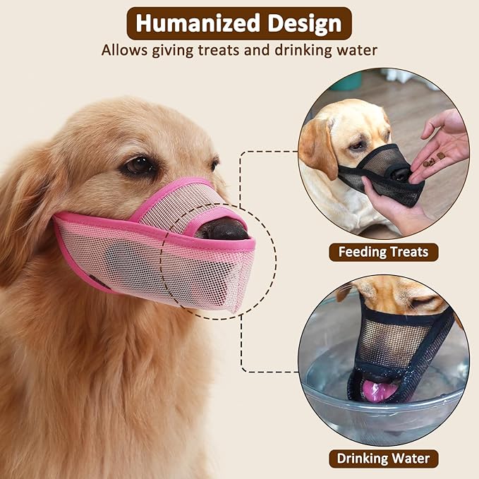 Crazy Felix Nylon Dog Muzzle for Small Medium Large Dogs Dachshund Beagle Poodle Labrador, Air Mesh Breathable and Drinkable Pet Mouth Guard for Anti-Biting Chewing Scavenging(XS, Pink)