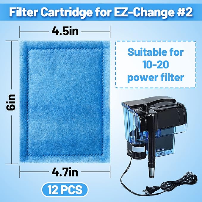 MEWTOGO 12 Pcs 10-20 Gallon Aquarium Filter Replacement for EZ-Change #2, Fish Tank Filter Cartridge for AquaTech Brand 10 to 20 Power Filters for Healthier Fish
