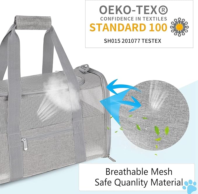 Pet Carrier Soft Side Cat Carrier Collapsible Travel Puppy Carrier Bag TSA Airline Approved Kitten Carrier Bag for 15 lbs Small Pets (Gray)