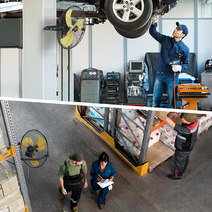 20 Inch Industrial Wall Mount Fan, 5200 CFM Industrial Metal Wall Fans with Poweful Motor, 3 Speed, Heavy Duty Construction Indoor for Warehouse, Workshops, and Garage, UL Listed