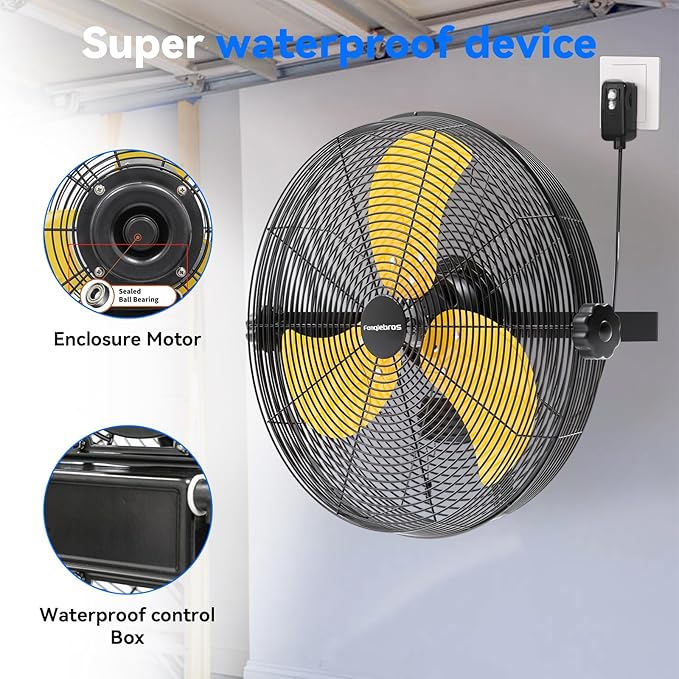 2600 CFM 14 inch Outdoor High Velocity Wall Mounted Fan, 3-Speed Metal Fans with IP44 Enclosure Motor, Industrial Grade Weatherproof Wall Fan for Patio, Greenhouse, Garage, and Gazebo