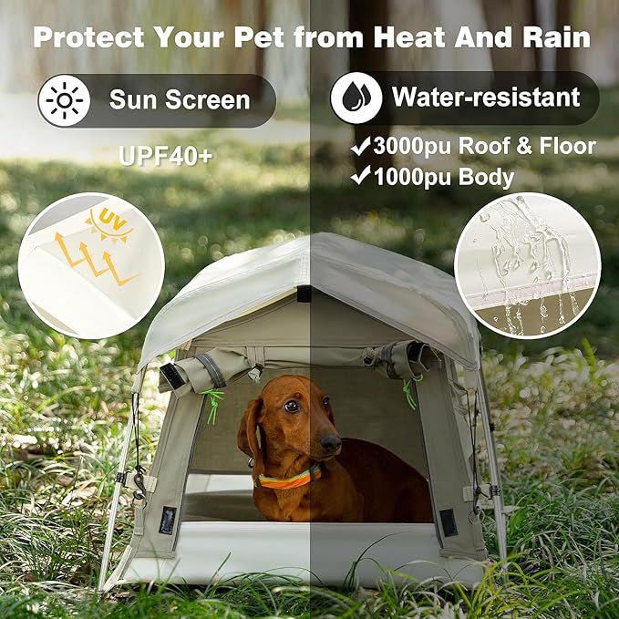 Dog Tent Cotton Fabric, Aluminum Poles and Camping Mat, Outdoor Weatherproof, Dog House Outdoor, Breathable with 2 Side Windows, Portable and Collapsible (Gray, Small)